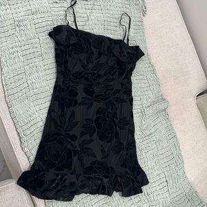 Row A Women’s Velvet Ruffle Floral Dress Slip Dress Club Black Size Medium